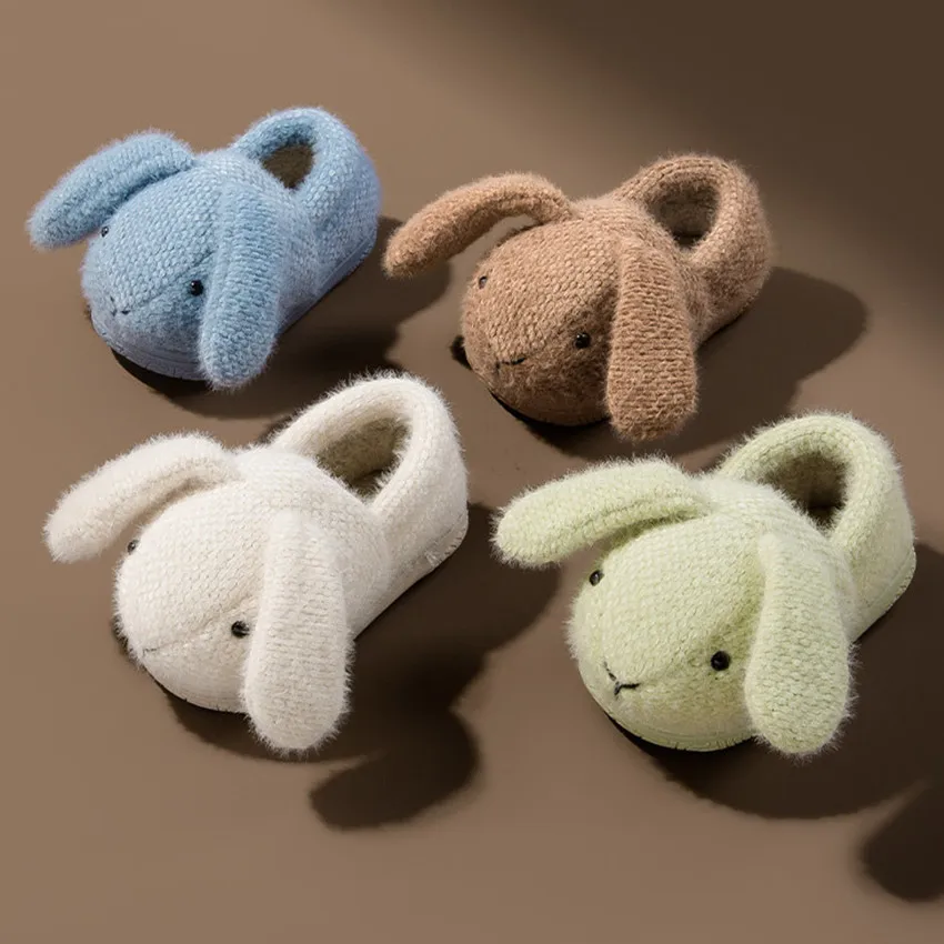 

New Winter Children's Home Shoes Cartoon Rabbit kids Plush Indoor Shoes Baby Warm Cotton Non-slip Flat Slippers