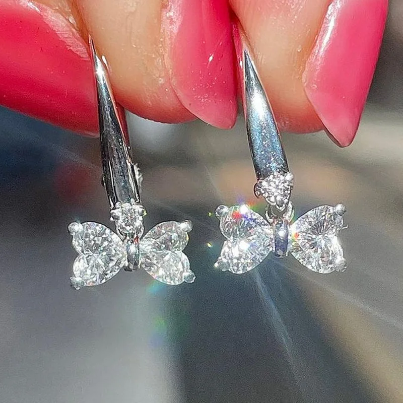 

Silver Color Bow Earrings for Women Luxury Crystal Cubic Zirconia Fancy Girls Ear Accessories Daily Wear Elegant Jewelry