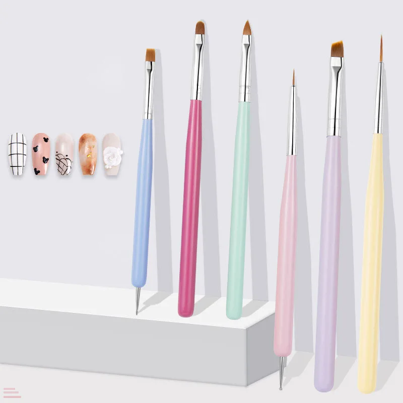 

Набор кистей для дизайна ногтей, 6 шт., Гель-лак для ногтей, дизайн для салона ногтей, точечная ручка, инструменты для рисования, линии, двухст...
