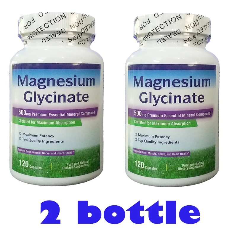 

2 Bottles 120 Pills Magnesium Glycine Capsule Promotes Muscle Nerve Natural Capsule Free Dietary Supplement Health Food