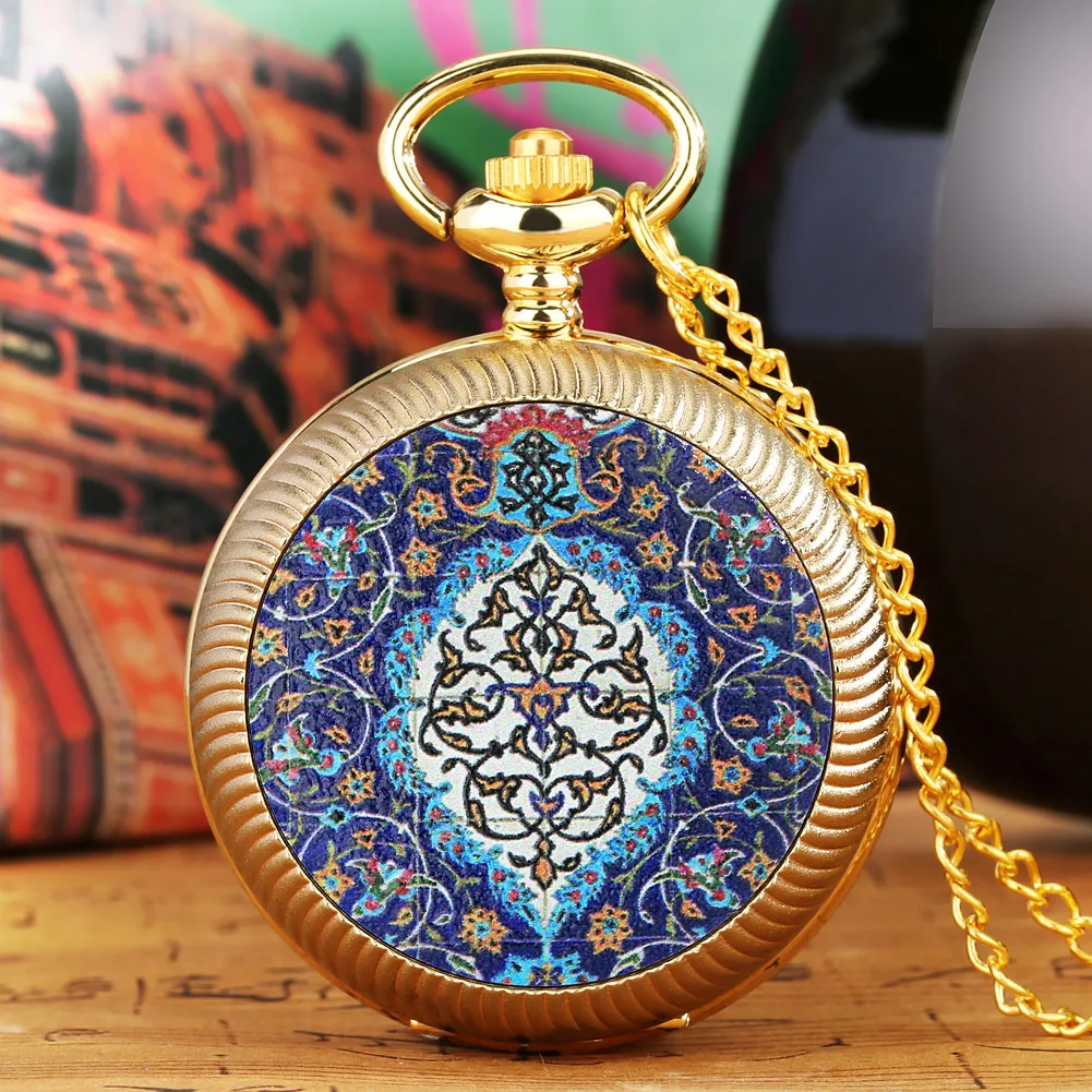Pocket Watch for Women Men Gift Lucky Symbol Pattern Turnable Dial Luxury Fob Quartz Watch Pendant Necklace Reloj De Bolsillo