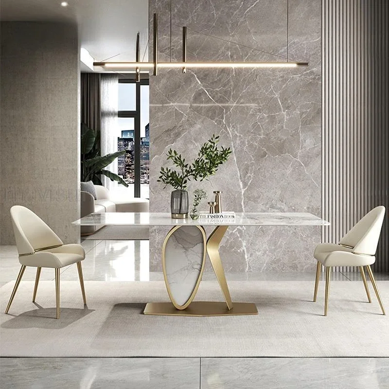 

Современные роскошные золотые обеденные столы, дизайнерский прямоугольный минималистичный обеденный стол, белый обеденный стол для ресторана, домашняя мебель WZ