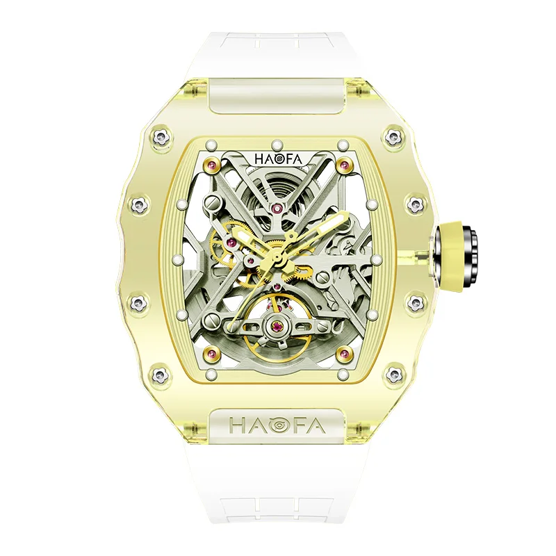 Haofa Crystal Механические часы для мужчин Роскошные прозрачные наручные со скелетом