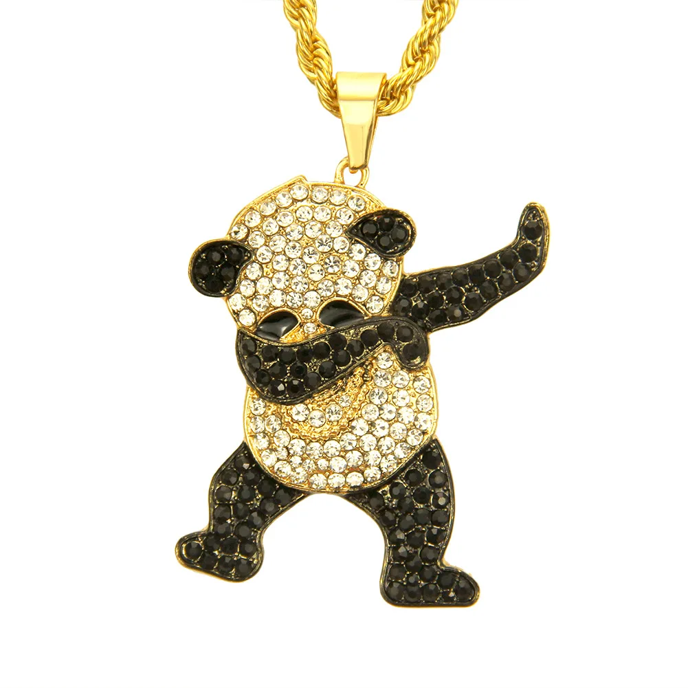 

New ins TikTok hip hop diamond panda pendant necklace nightclub street gang exaggerated cool long pendant accessories