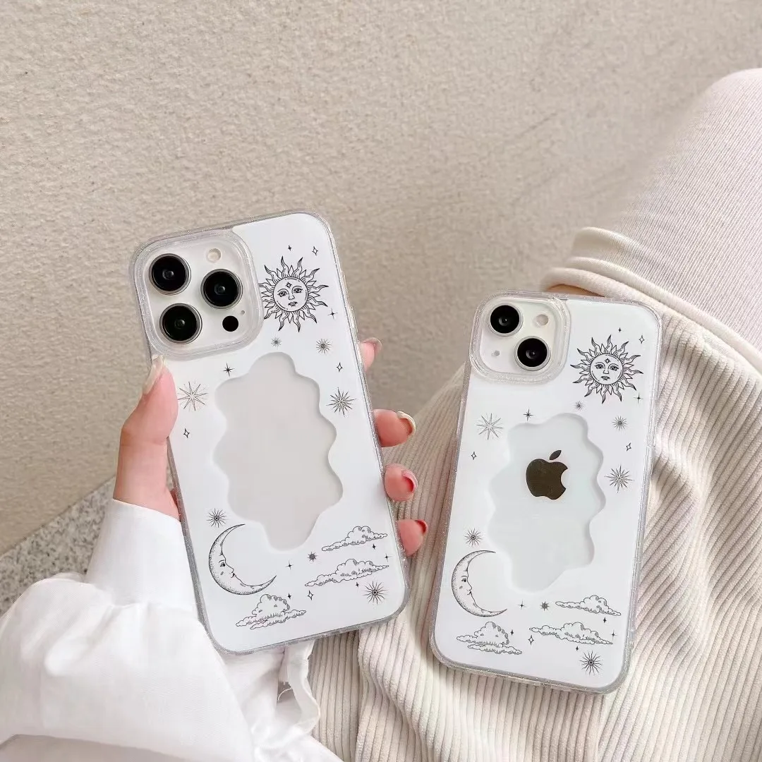 

Прозрачный чехол для телефона Sun Clound Moon, чехол для iphone 14 13 12 Pro 14Promax, Жесткий Чехол для iphone 14Plus, защитный чехол