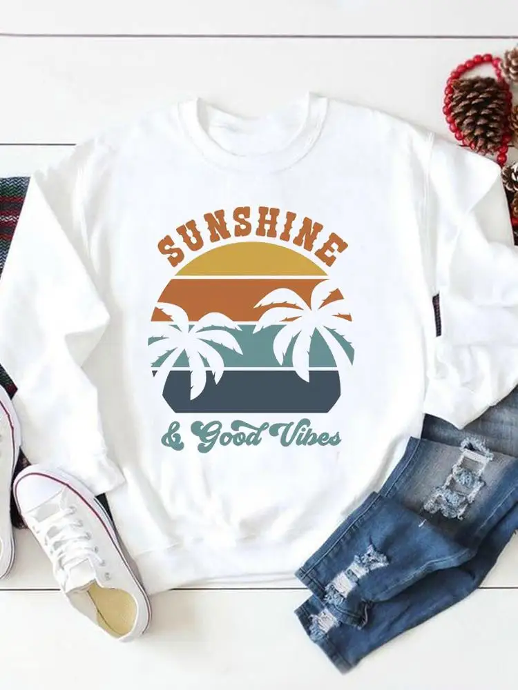 

Свитшот женский пляжный с мультяшным принтом, Повседневный пуловер с графическим принтом, модная одежда на весну и осень, стандартная одежд...