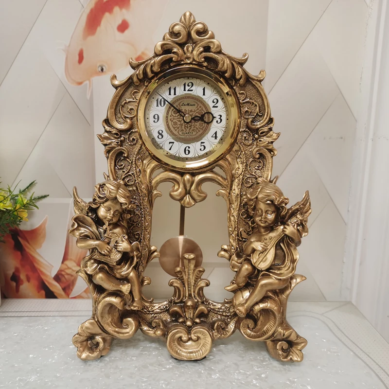 

European style pendulum craft clock Luxury Angel Table Clock in the Living Room Retro furnishings for study bedroom