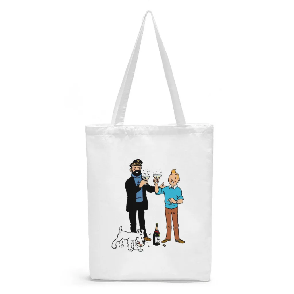 

Cheers Canvas Shopper Handbag The Adventures of Tintin Anime Shoulder Bags Students Storage Pocket Fitness Large Pouch Tote Bag