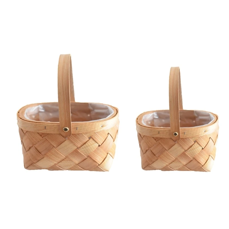 

H55E Flower Basket Photo Props Mini Wedding Flower Girl Baskets Woven Storage Basket