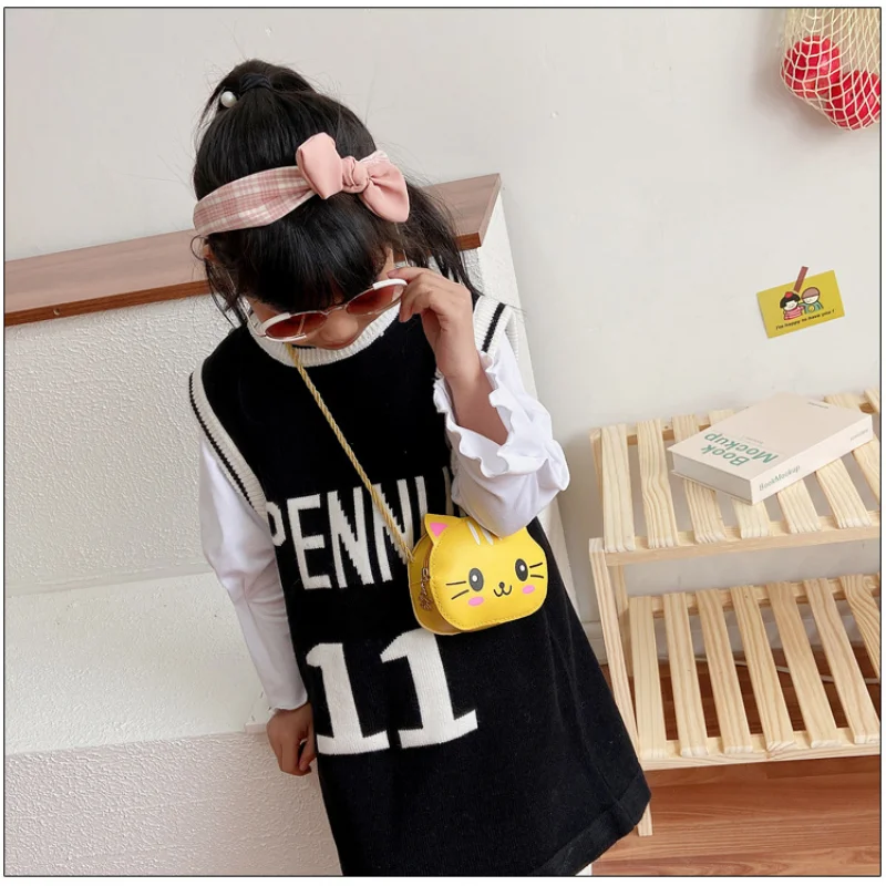 Mini Handbags for Baby Girls PU Leather Small Shoulder Crossbody Bags Cute Cat Kids Coin Purse Children Shopping Wallet Fashion