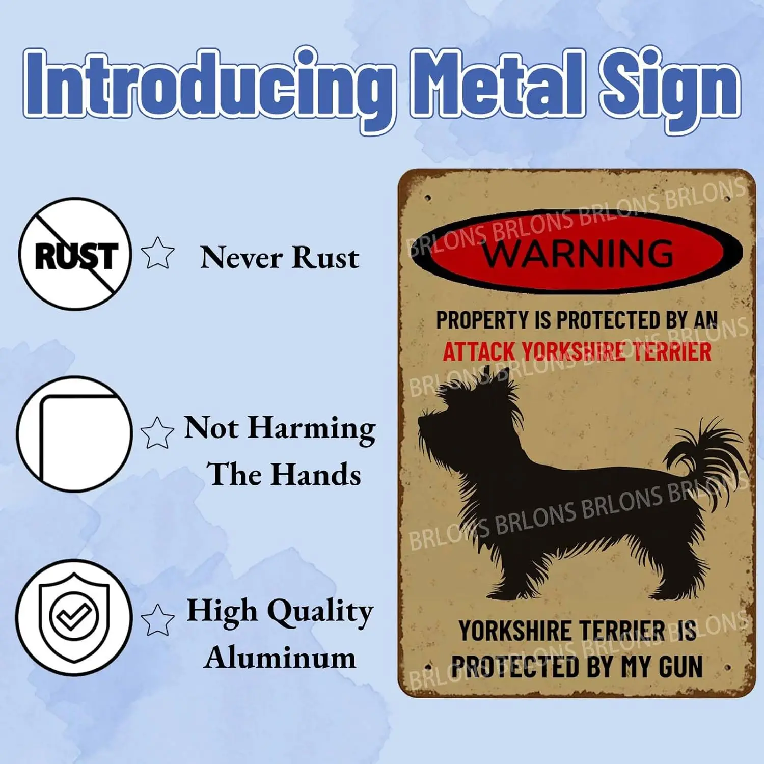 Metl Sgn Wrnng Property s Защищенная от n ttck Yorks3) Terrer Bewre Of lumnum Vntge Tn For Fence Outdoor Yrd Home De