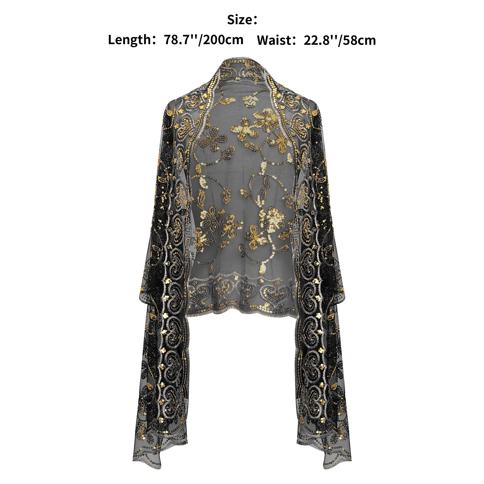 Женский Блестящий сетчатый шарф с блестками шали накидка в винтажном стиле 1920-х