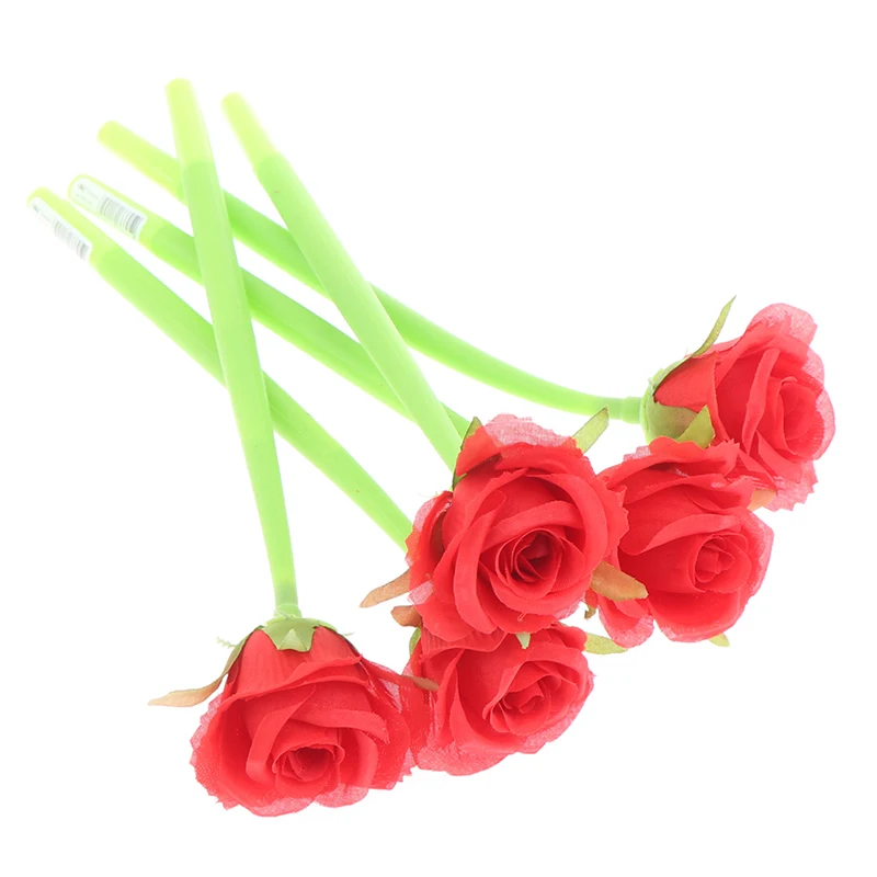 

5 Pcs Rose Flower Silicone Gel Pen 0.5mm Black Ink Signature Writing Pen Teacher 's Day Gift School Stationery