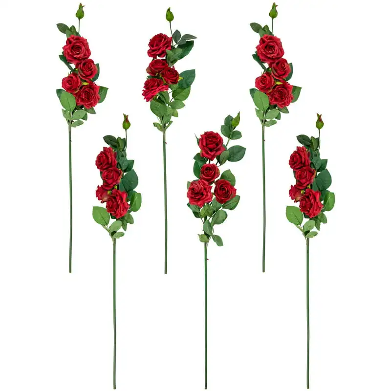 

Set of 6 Red Real Touch Artificial Rose Floral Sprays 35"