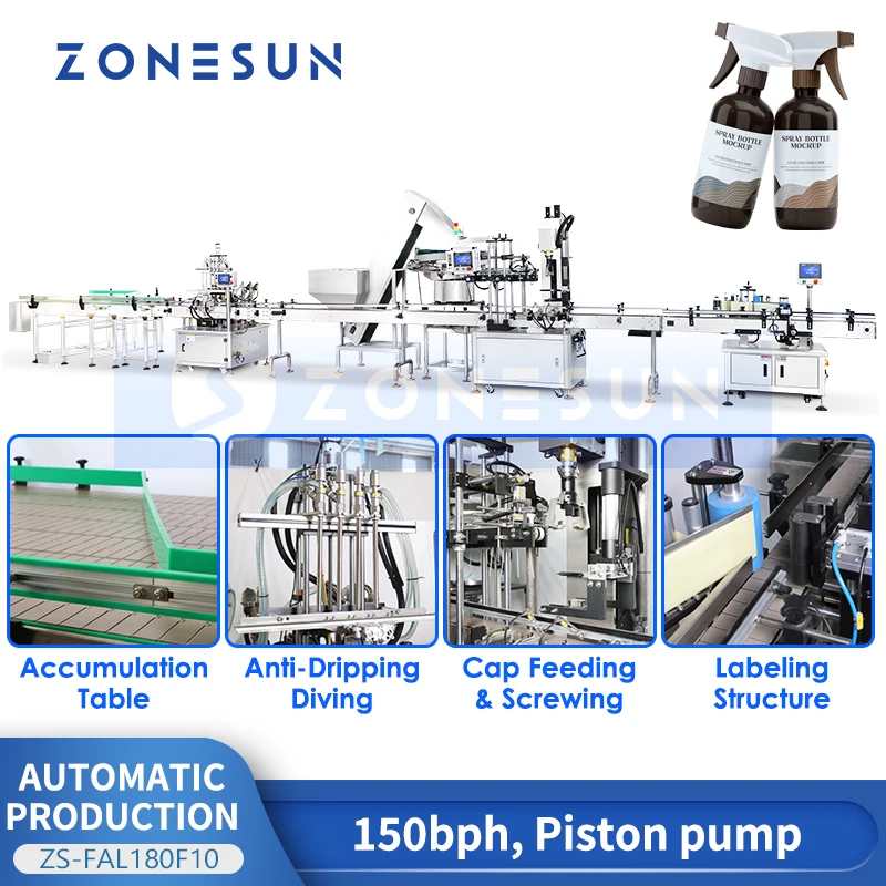 Zonesun ZS-FAL180F10 Автоматическая линия розлива Поршневой наполнитель Триггерный