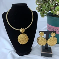 vintage gold color jewelry set women fashion rose pendant big earrings and necklace jewelry set for weddings party
