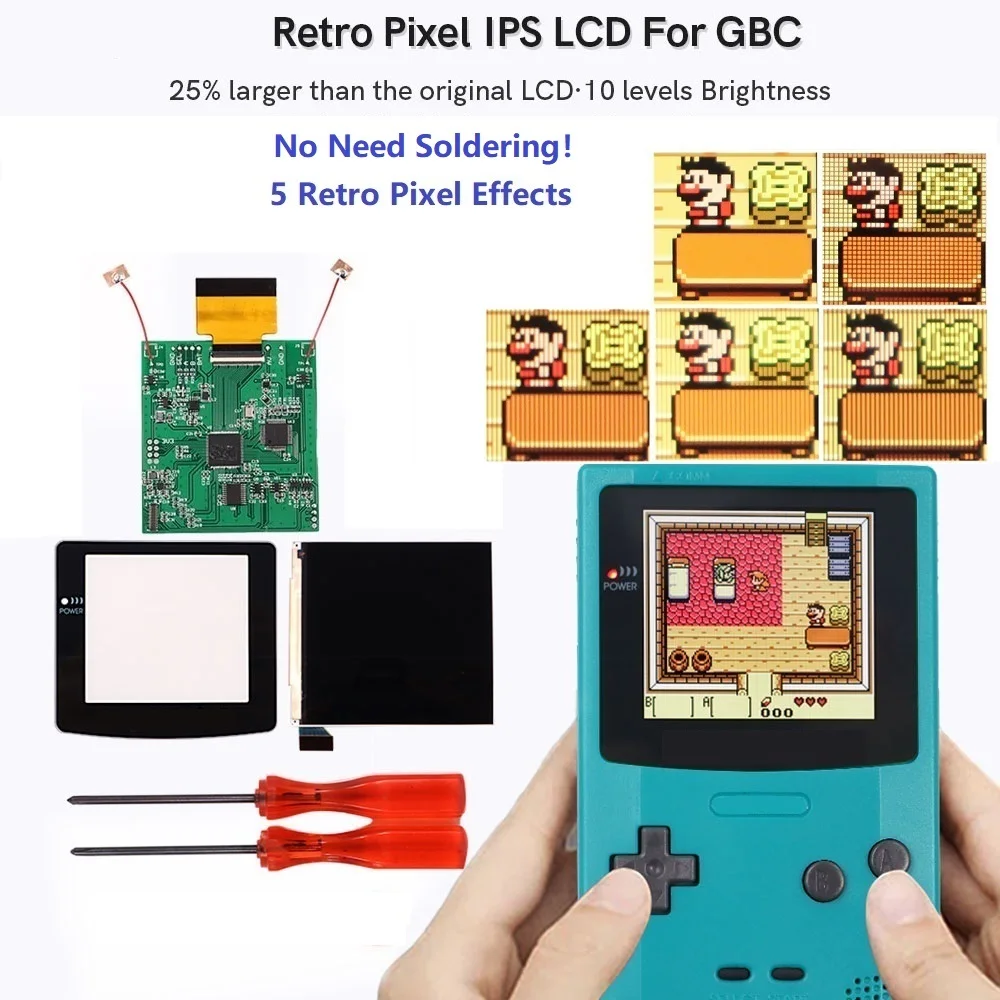 

Легко установить 1,8-дюймовый IPS ЖК-экран высокой яркости для Nintendo Gameboy Color IPS GBC LCD. Поддержка 5 Ретро-эффектов пикселя