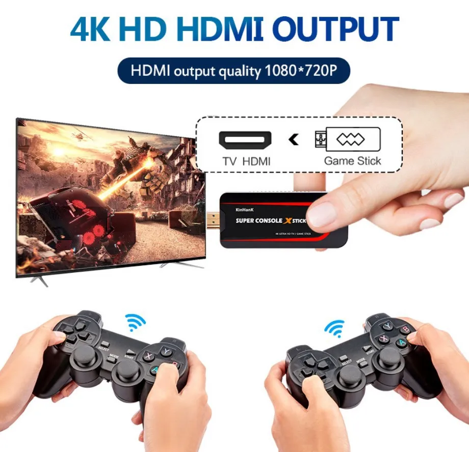 

Console X Stick Mini Video Game Console Emulator 4K 64 Bit Retro Console Built-in 50000+ Games Double Controller Player