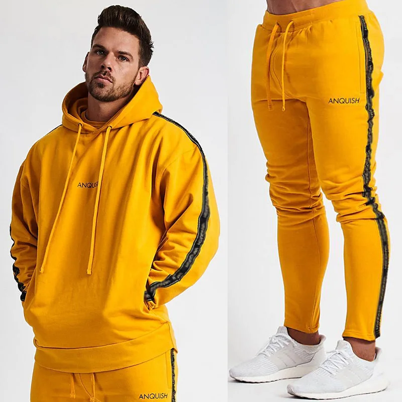 

Мужской спортивный костюм для спортзала, комплект из 2 предметов, спортивная одежда в стиле хип-хоп, модные толстовки, спортивный костюм для бега, повседневный костюм, Мужская одежда для фитнеса и бега