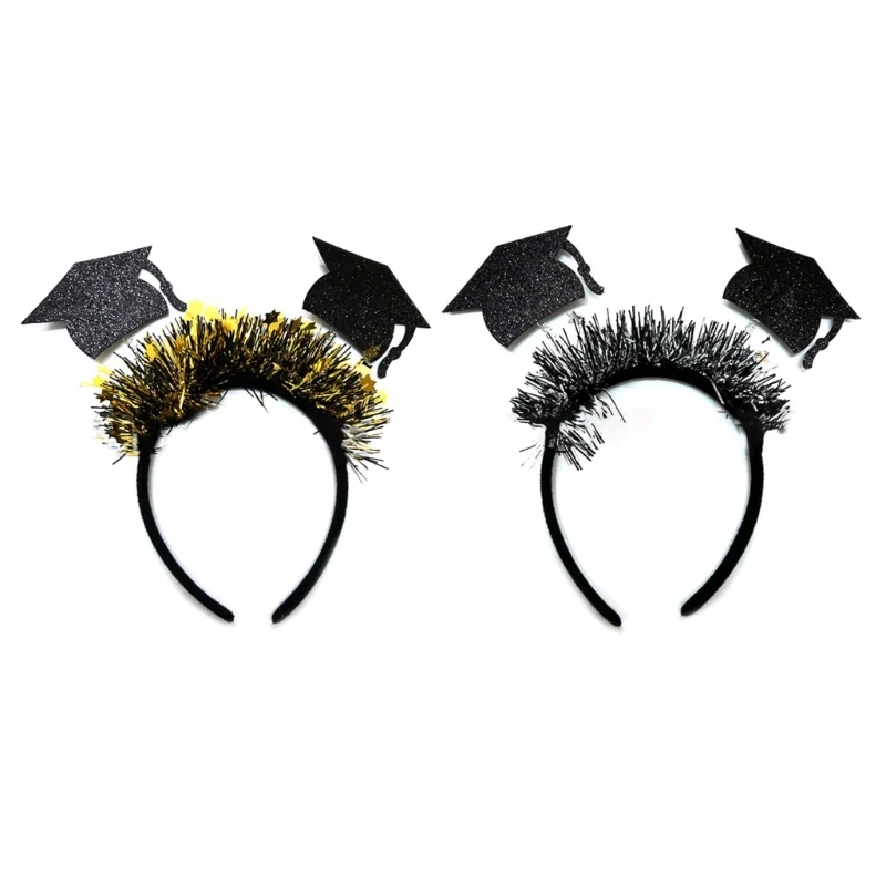 

Обруч для волос с блестящей мишурой для студентов, праздничная шляпа для выпускного, в форме карнавала, мишуры