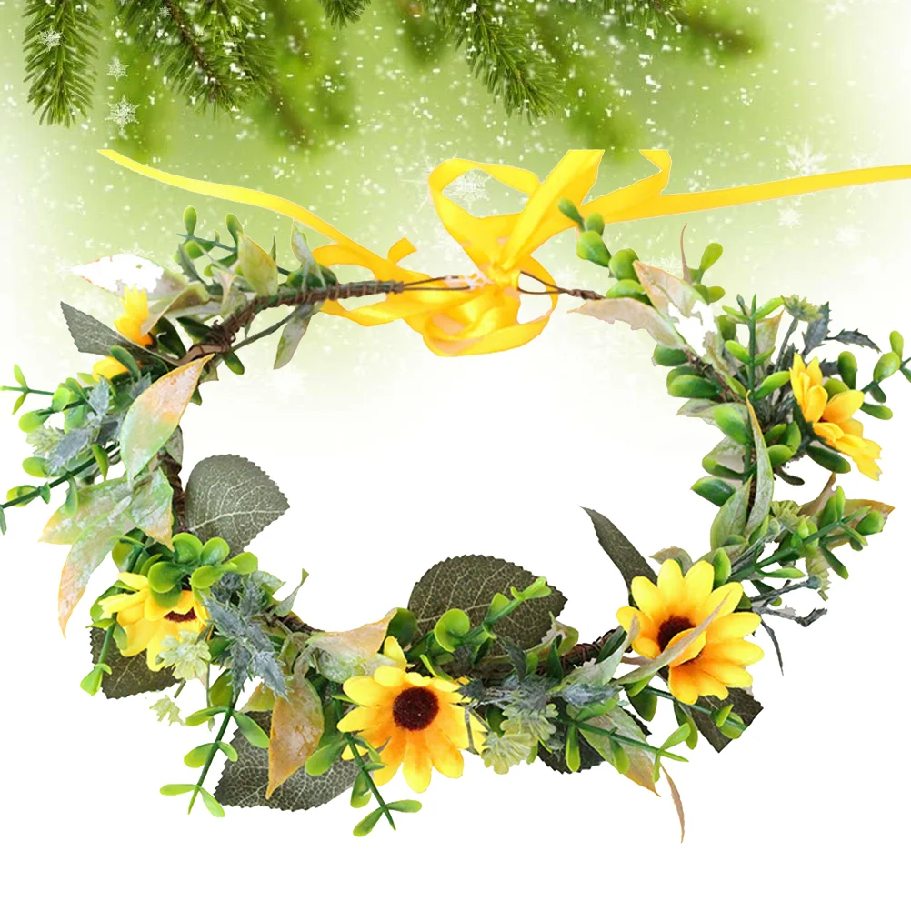 

Sunflower Crown Daisy Girl Hair Ties Adjustable Hair Wreath Bridal Photo Props for Festival Wedding Party ( Style