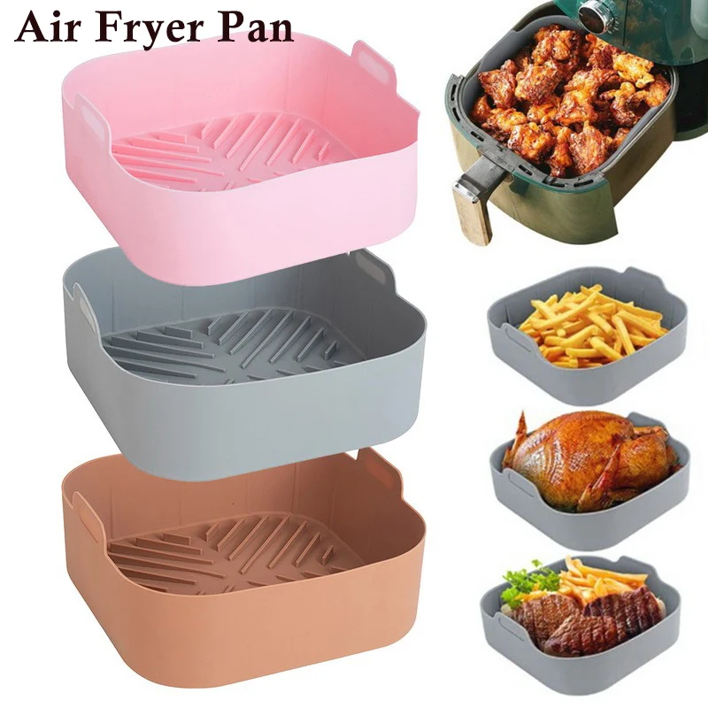 

NEW Airfryer Silicone Basket Pot Square Reusable Oven Baking Tray Round Liner Pizza Plate Grill Pan Mat Air Fryer Accessories