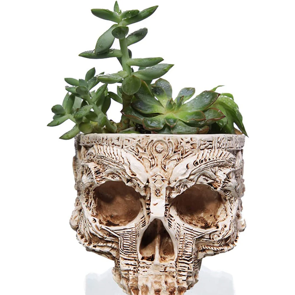 

Resin Skull Shaped Head Design Succulent Plant Flower Pot Planter Container Decoration Large Flowerpot Set Halloween Props