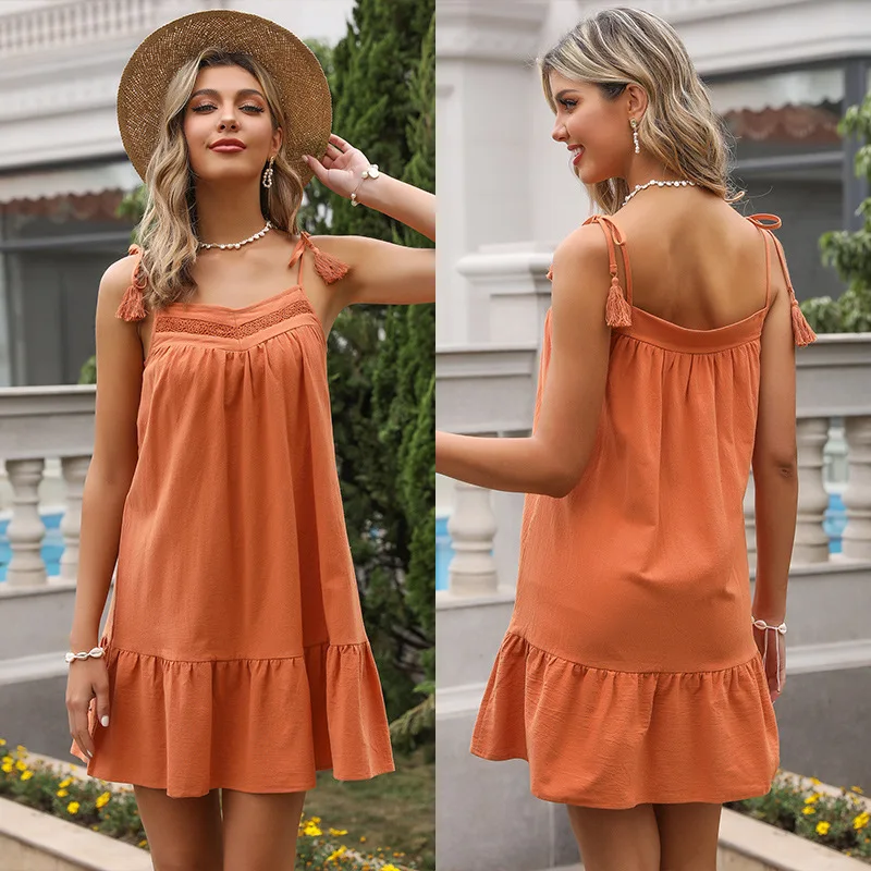 

Summer 2022 women clothing Lace Frenulum Tassels Suspenders dresses
