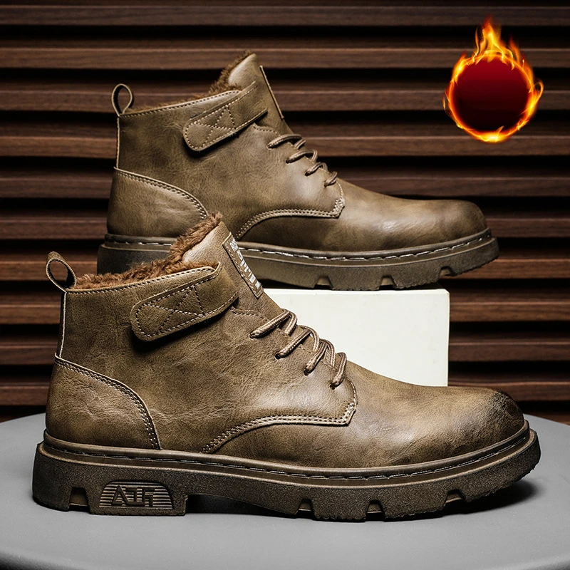 

Мужские кожаные ботильоны 2023, Осень-зима, Нескользящие, на плоской подошве