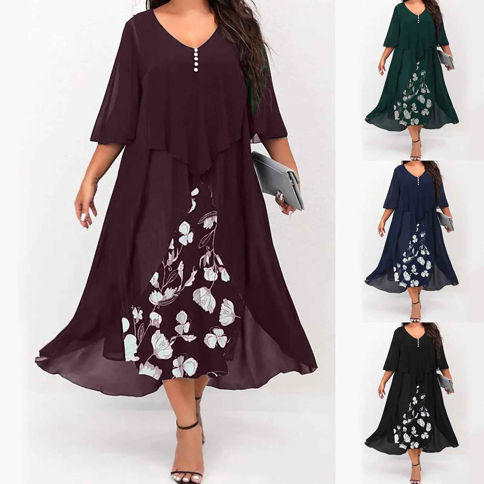 

Женское Повседневное платье с принтом, кружевное платье средней длины с круглым вырезом и длинным рукавом, асимметричные кружевные Прошиты...