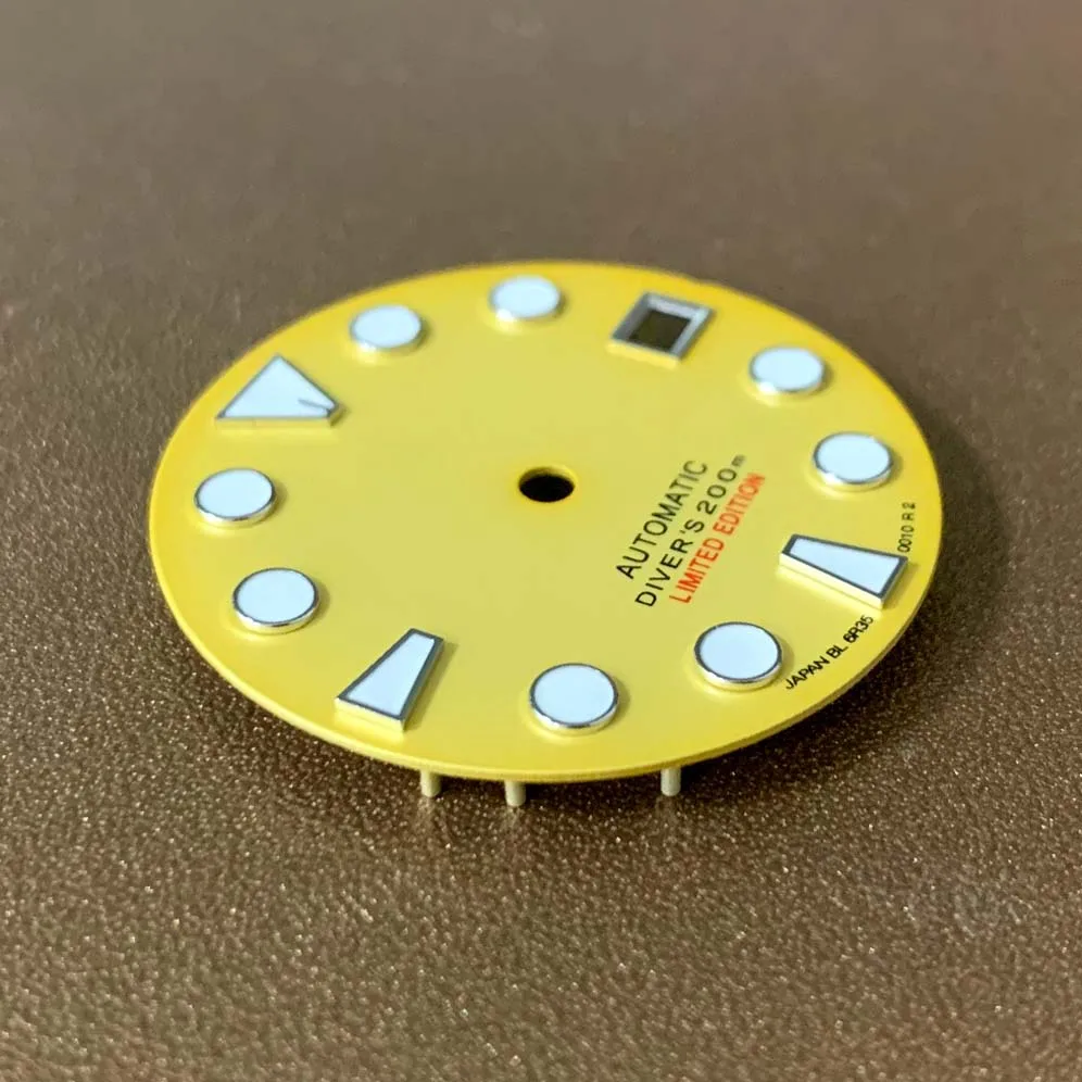 Watch Accessories White Yellow Dial Green Luminous 28.5mm Date Fits Nh35/36/4r/7s Movement enlarge