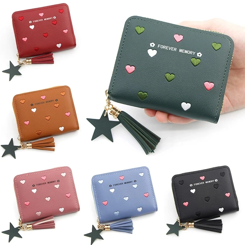 

1PC Women Small Wallet Ladies Mini Tassel Wallet Cute Girl Short Zipper Lovely Pu Leather Coin Purse Female Hand Wallet Purse