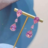 real sterling silver 925 pink topaz jewelry earring for women fine aros mujer oreja pink diamond jewellry drop earring orecchini
