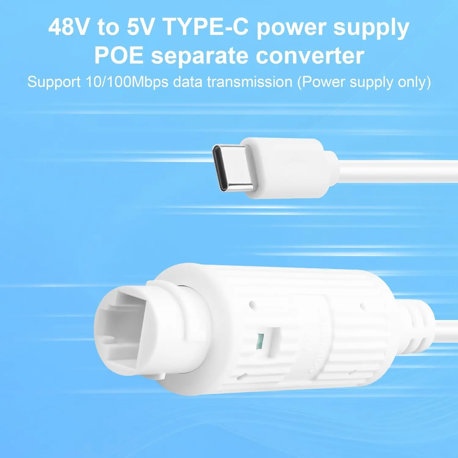 Фото Преобразователь питания POE в USB-C, адаптер RJ45 (гнездо) в Type-C (штекер) для зарядки, водонепроницаемый, для наружного использования, для камер видеонаблюдения №3