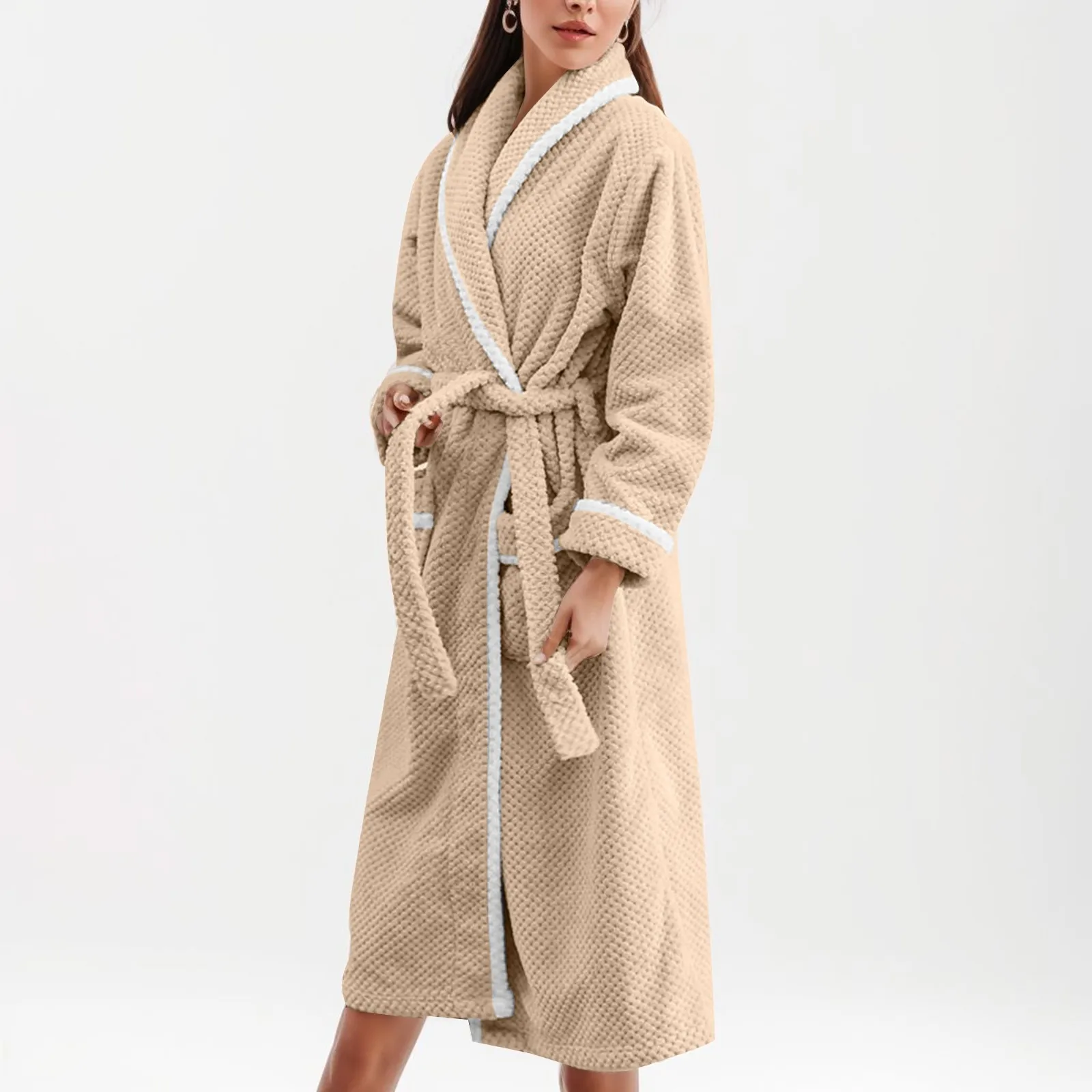 

Женский фланелевый Халат, пижама, удлиненный плотный женский зимний модный халат для сна, мягкая удобная ночная рубашка