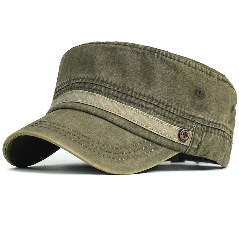 Four Seasons Casual Washed Cotton Flat Top Hat Adjustable Military Caps Men Women Cadet Army Cap Unique Design Vintage