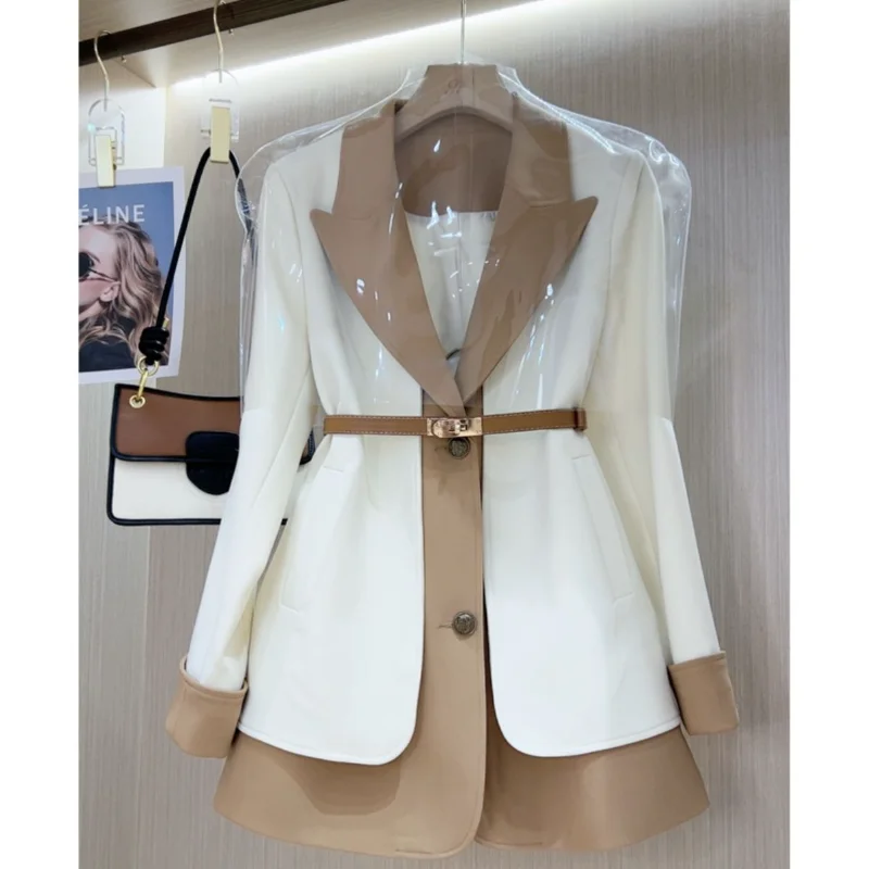 Fashion Patchwork Suit French High-level Sense Fake Two Piece Blazer Women Japanese Korean Style Casual Elegant Coat Chaqueta