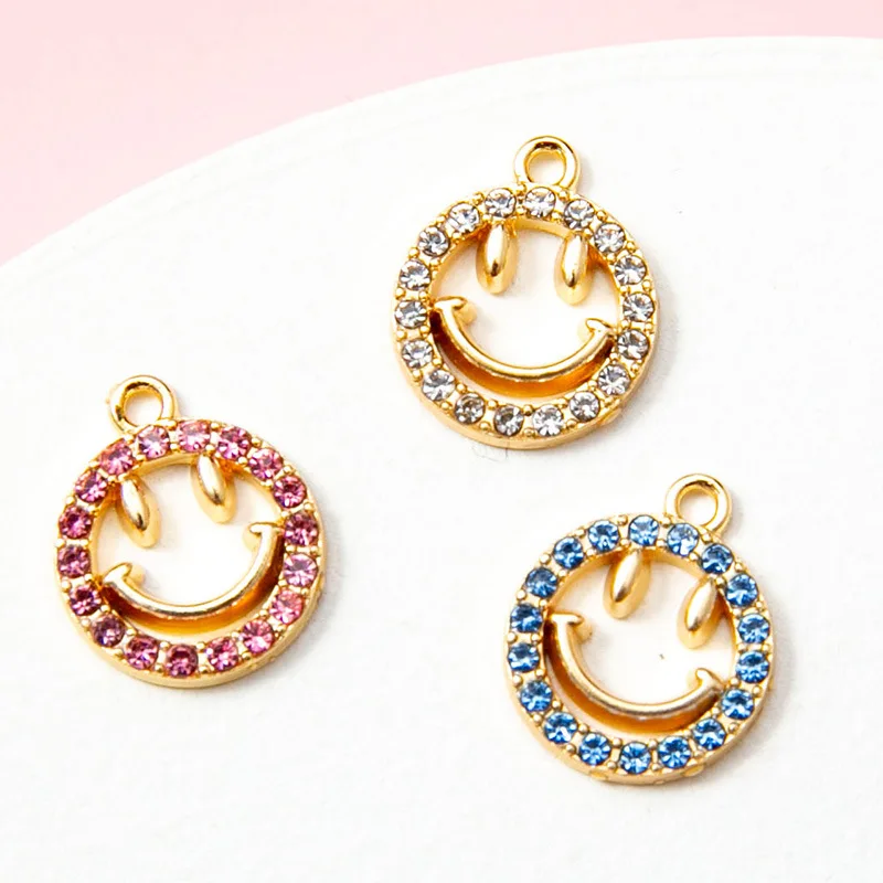 

10Pcs Gold Plated Crystal Smile Charm Pendant for Jewelry Making Bracelet Women Necklace Earrings Accessories Findings DIY Craft