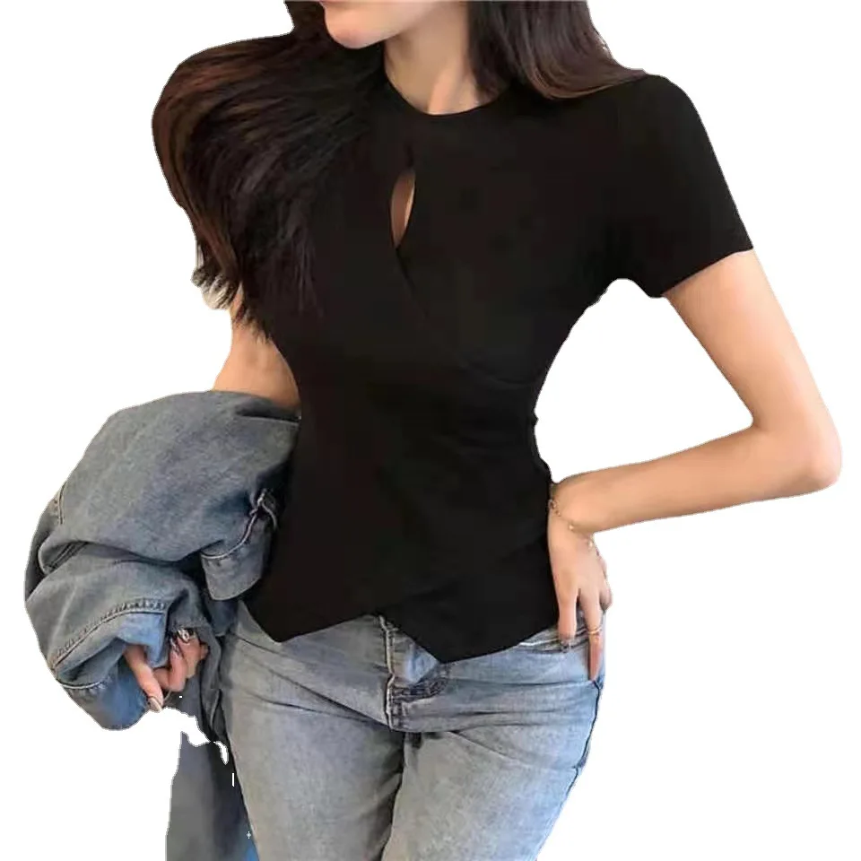 

Женская хлопковая футболка с коротким рукавом, с круглым вырезом