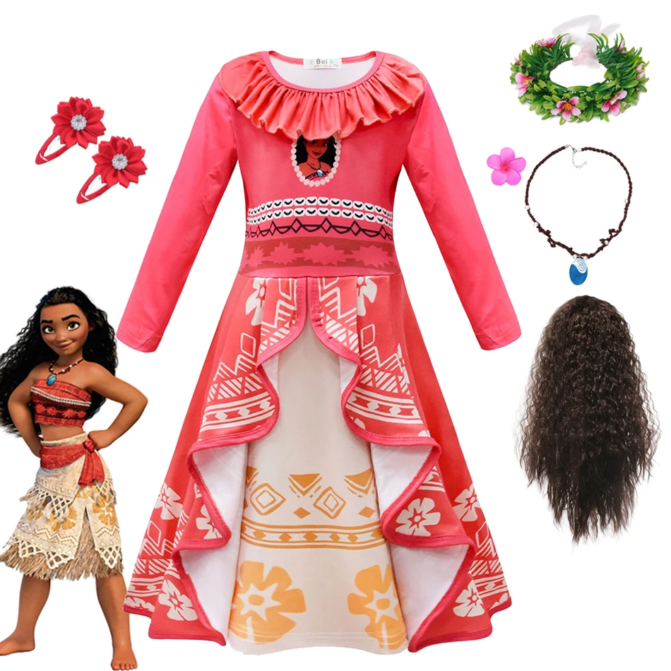 Girl Moana Dress Up Moana Costume Autumn Winter Princess Fancy Long Sleeve Clothes For 3-10 Years Children Vaiana Outfit