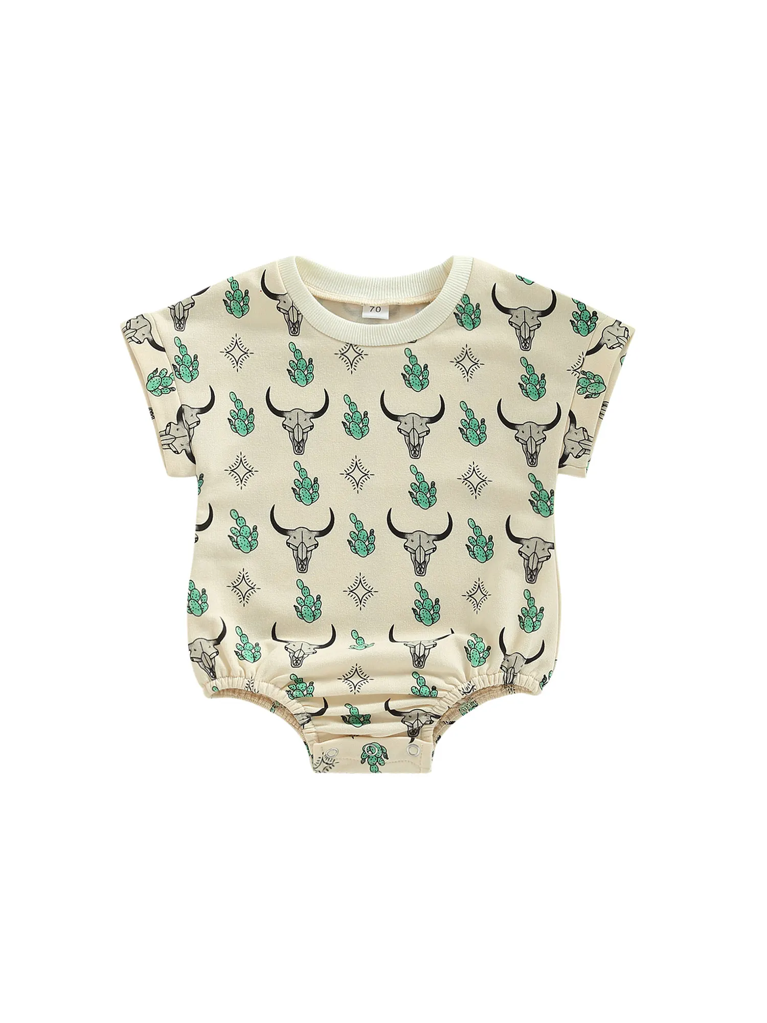 

Baby Girls Boys Romper Short Sleeve Crew Neck Bull Head Print Summer Bodysuit for Casual Daily