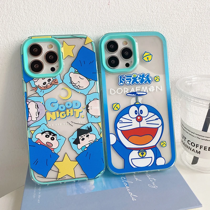 

BANDAI Crayon Shin Chan Doraemon Cute Cartoon Silicone Phone Case for iPhone 11 12 13 Pro Max 8 7 6 Plus X SE XR Hard Fundas