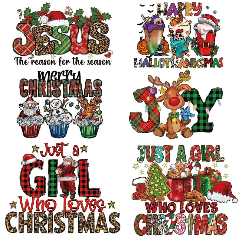 

Рождественские нашивки для одежды, «сделай сам», моющаяся термопереводная наклейка, Рождественская елка, человек, автомобиль, термоперевод...