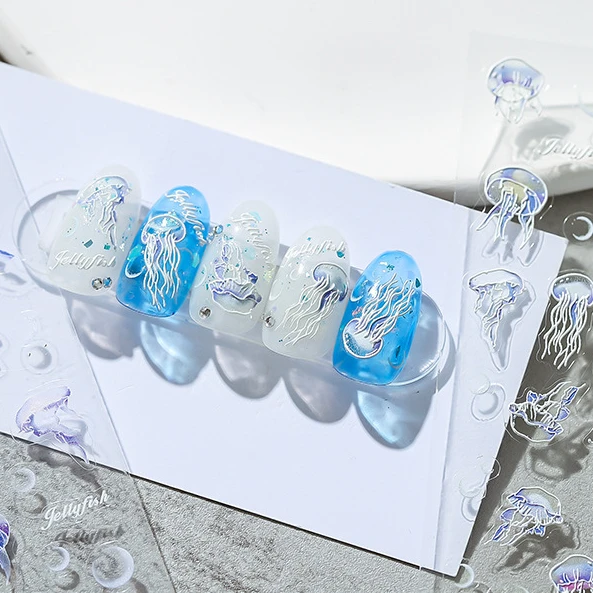 

Мягкие самоклеящиеся наклейки для дизайна ногтей с изображением Медузы 5D, цветные ракушки, русалки, 3D наклейки для ногтей, оптовая продажа, ...