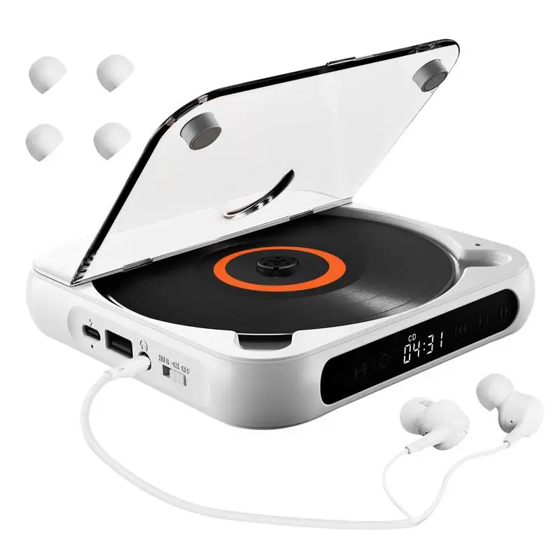 

Small Disk Player Touch Control Music Player With Earphones Anti-Shock Rechargeable Music Player With Clear Sound For Travel And