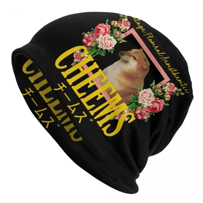 

Винтажные облегающие шапки Cheems с цветочным принтом, облегающие шапки, крутая зимняя теплая вязаная шапка унисекс, забавная шапка для взрослых, шапка с мемом Шиба-ину, шапки