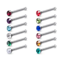 12pcslot crystal straight nose piercing stud indian nose ring bone stainless steel earring nariz pin for women body jewelry 20g