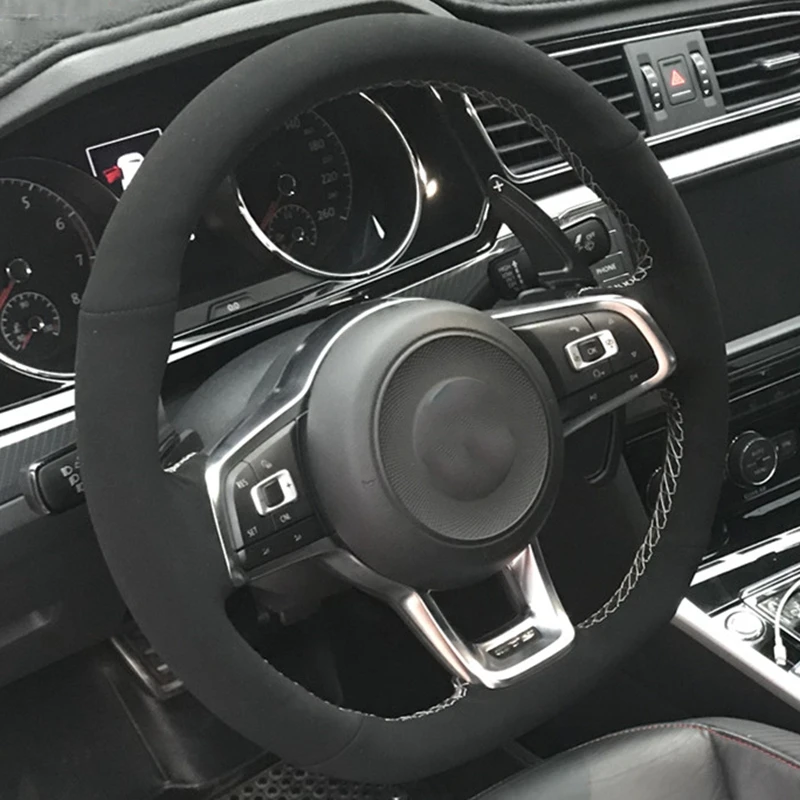 Нескользящая замшевая кожаная оплетка на руль автомобиля для Volkswagen Golf 7 GTI R MK7 VW Polo