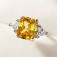 huitan square yellow cubic zirconia womens finger ring for wedding party temperament lovely luxury cz rings anniversary jewelry