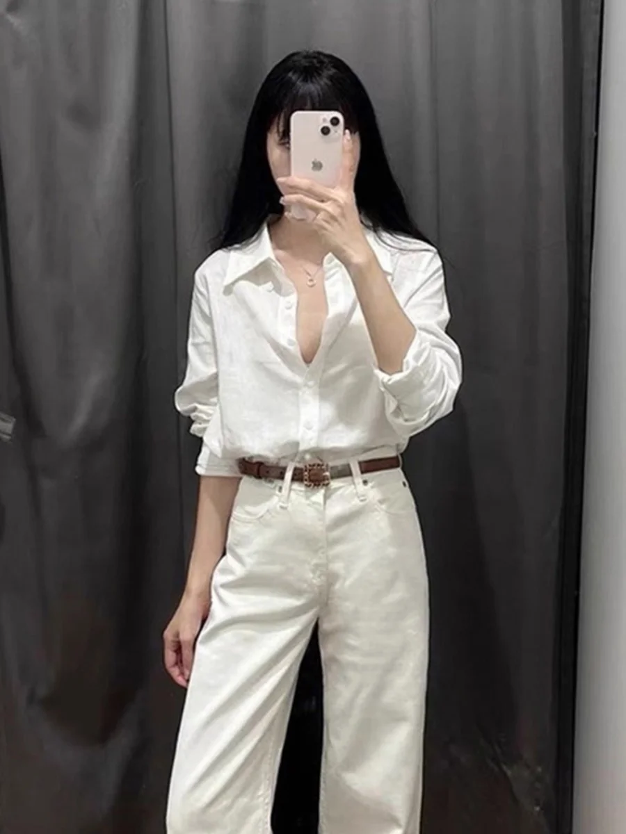 White Long sleeve Shirts Women 2024 Autumn New Korean Sle Loose Casual Overlapping Wear Inner wear Temperament Top